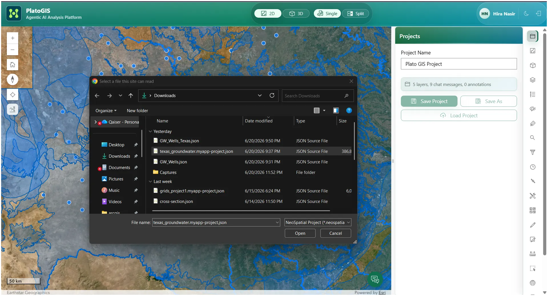 Plato GIS project save and load workflow.